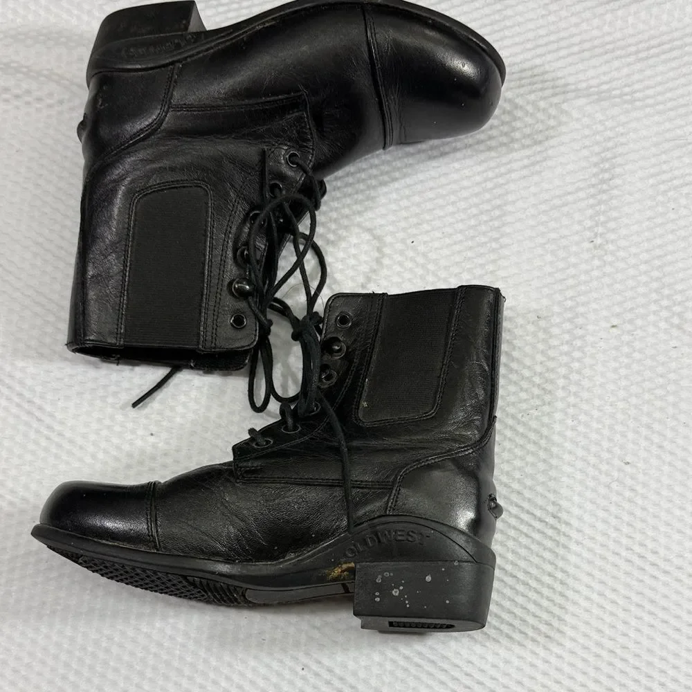 Old West Black Lace-Up Ankle Boots Kids Size 110 (11) unisex